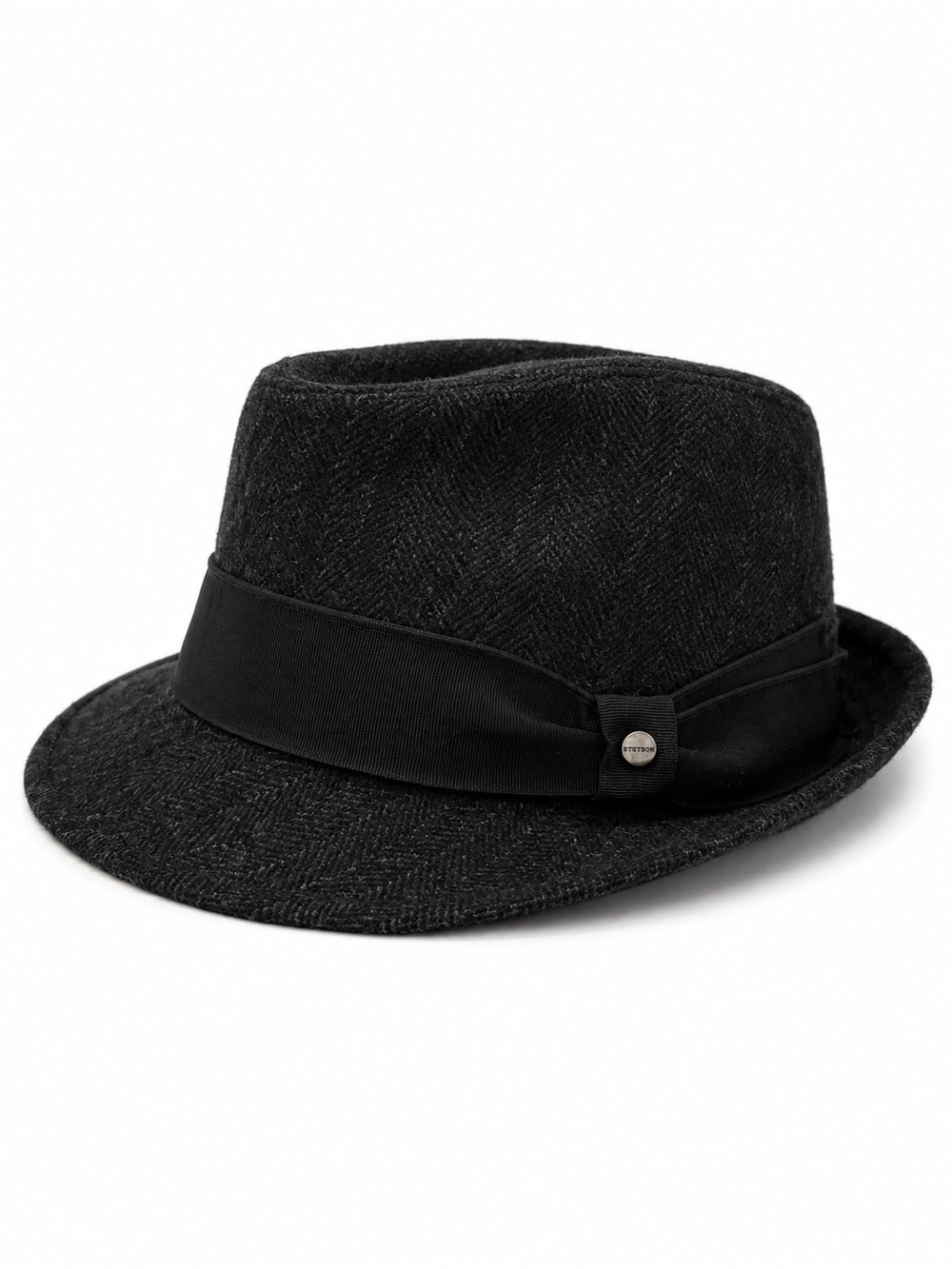 Stetson All American Black Wool Blend Fedora Hat Cap Mens Size Small/Medium